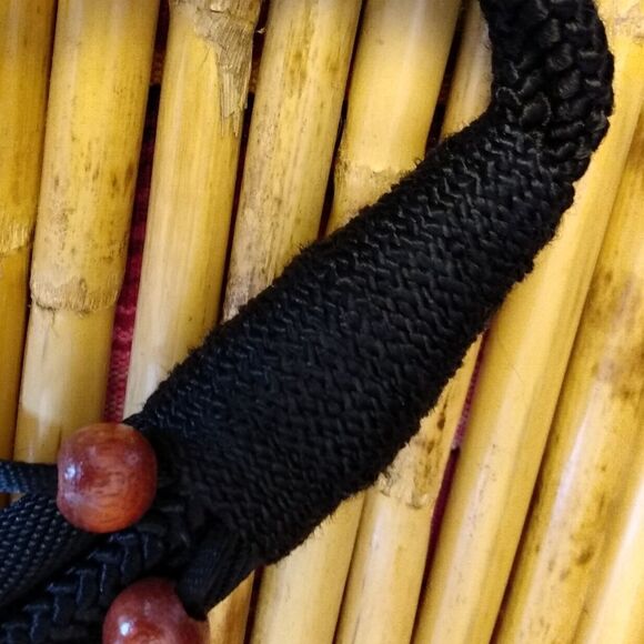 NWOT Black Weaved Strapped Fabric Belt Sliding Wood Beads Circle Center 30 in. - Picture 11 of 12